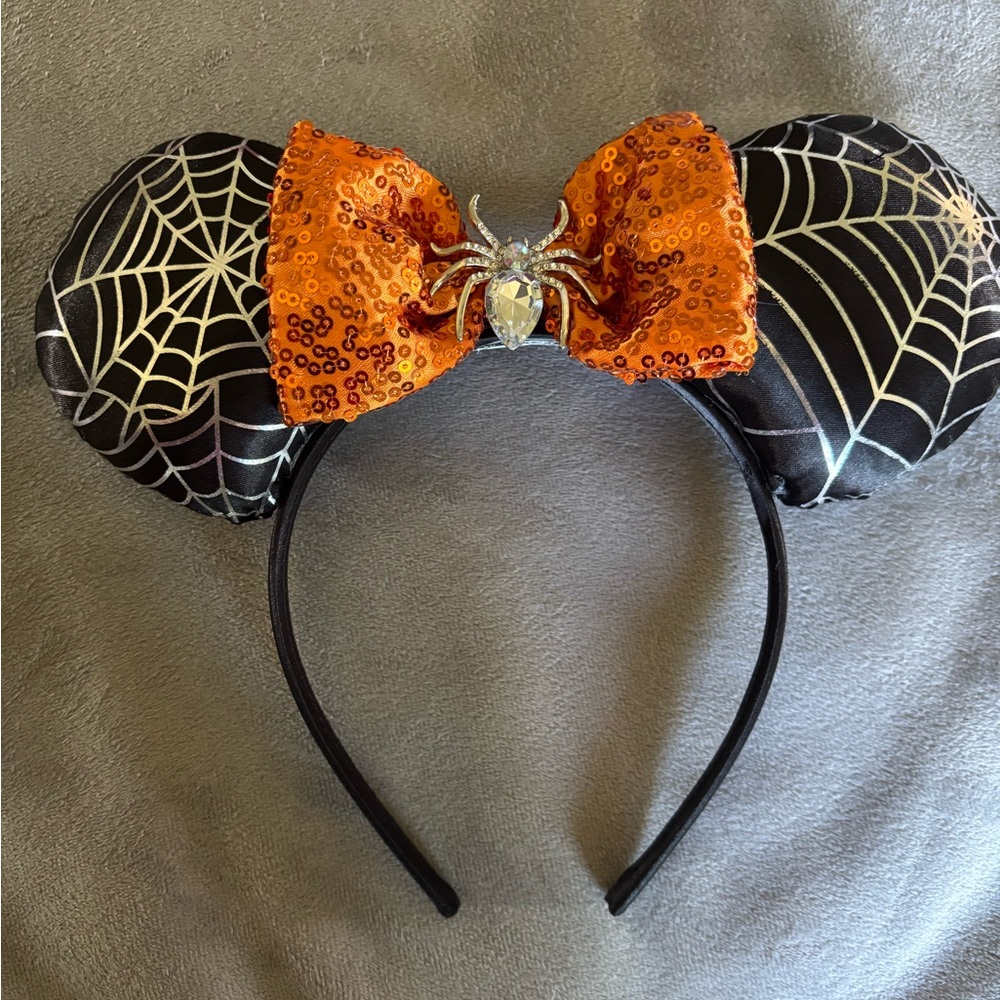 Halloween Orange and Silver Spider Web Mickey Ears